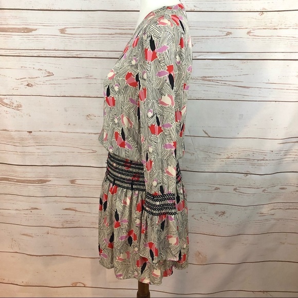 Derek Lam 10 Crosby Abstract Tulip Floral Long Sleeve Smocked Silk Dress - Picture 4 of 10